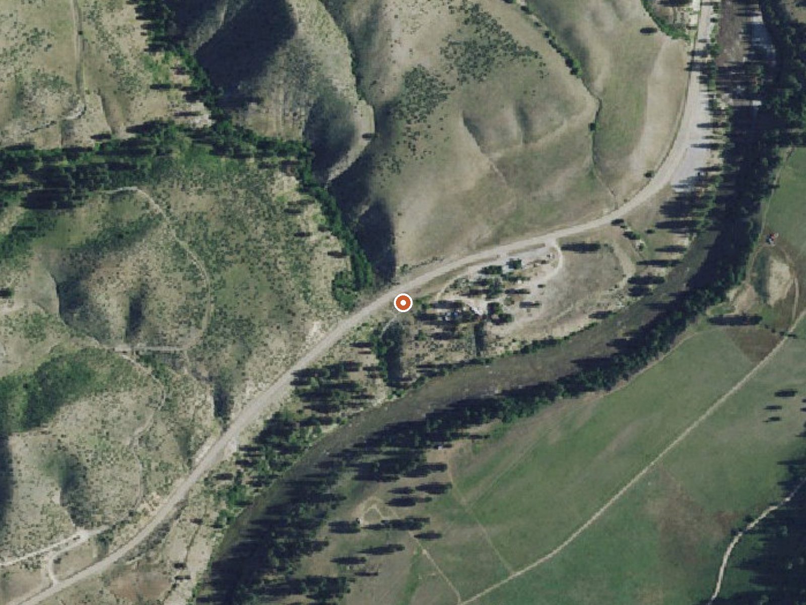 Aerial view of the ground around Danskin Creek Hot Spring