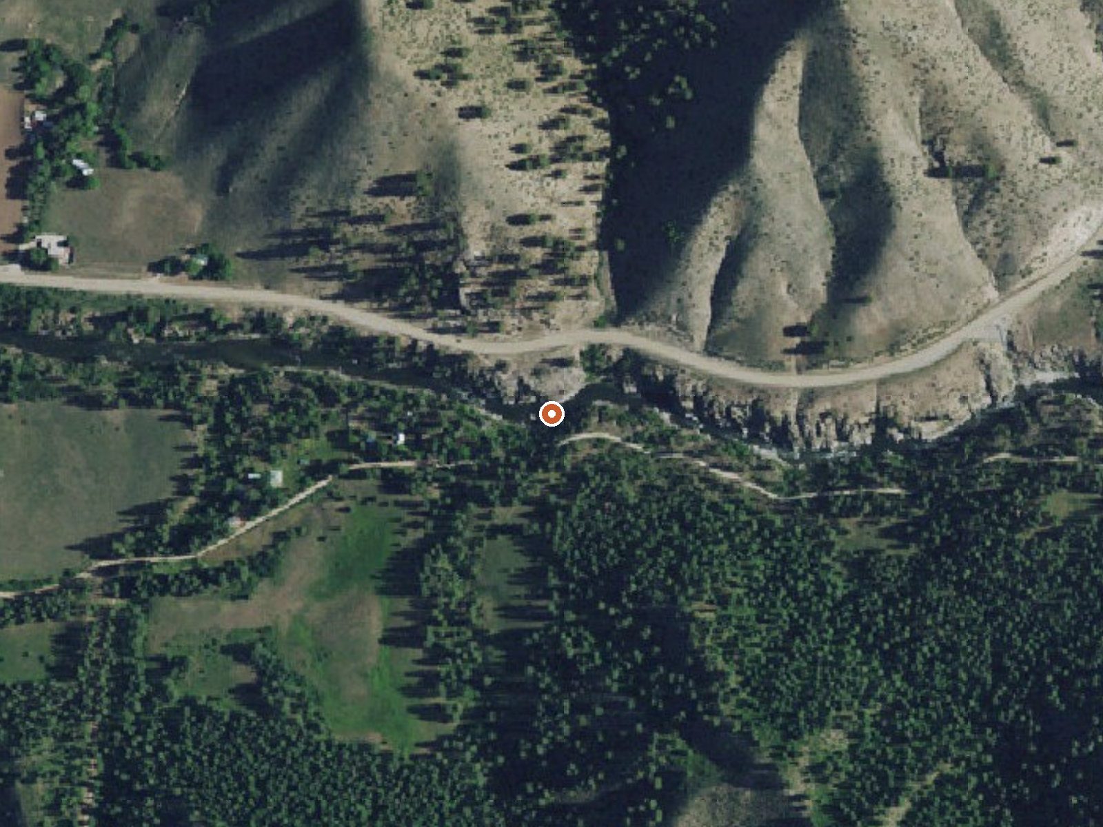Aerial view of the ground around Donlay Ranch Hot Spring