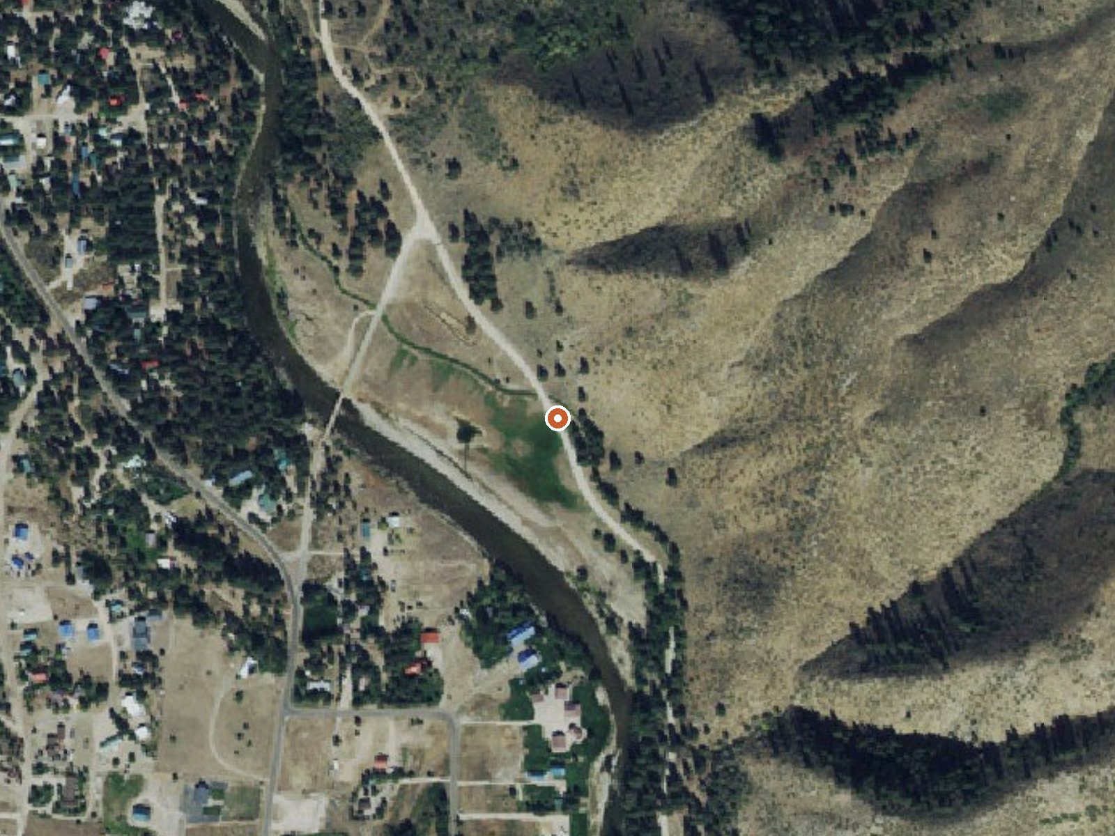 Aerial view of the ground around Towne Creek Warm Spring