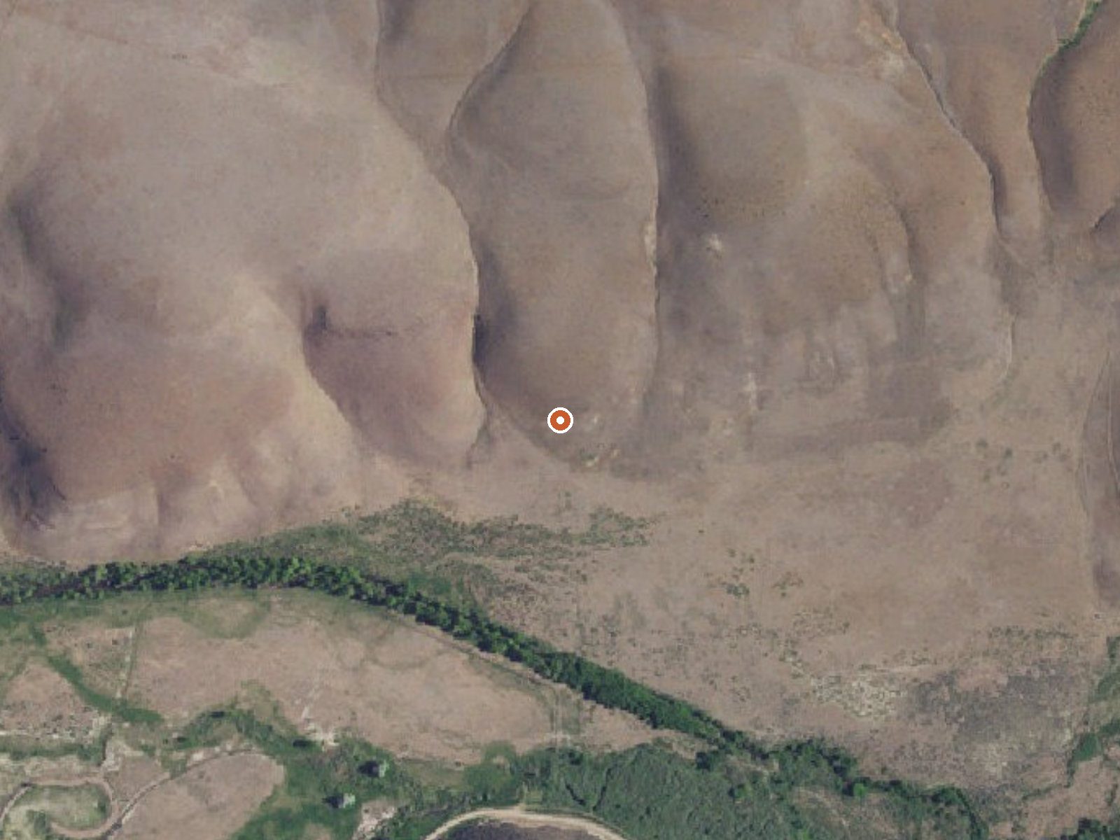 Aerial view of the ground around Tschanne Hot Spring