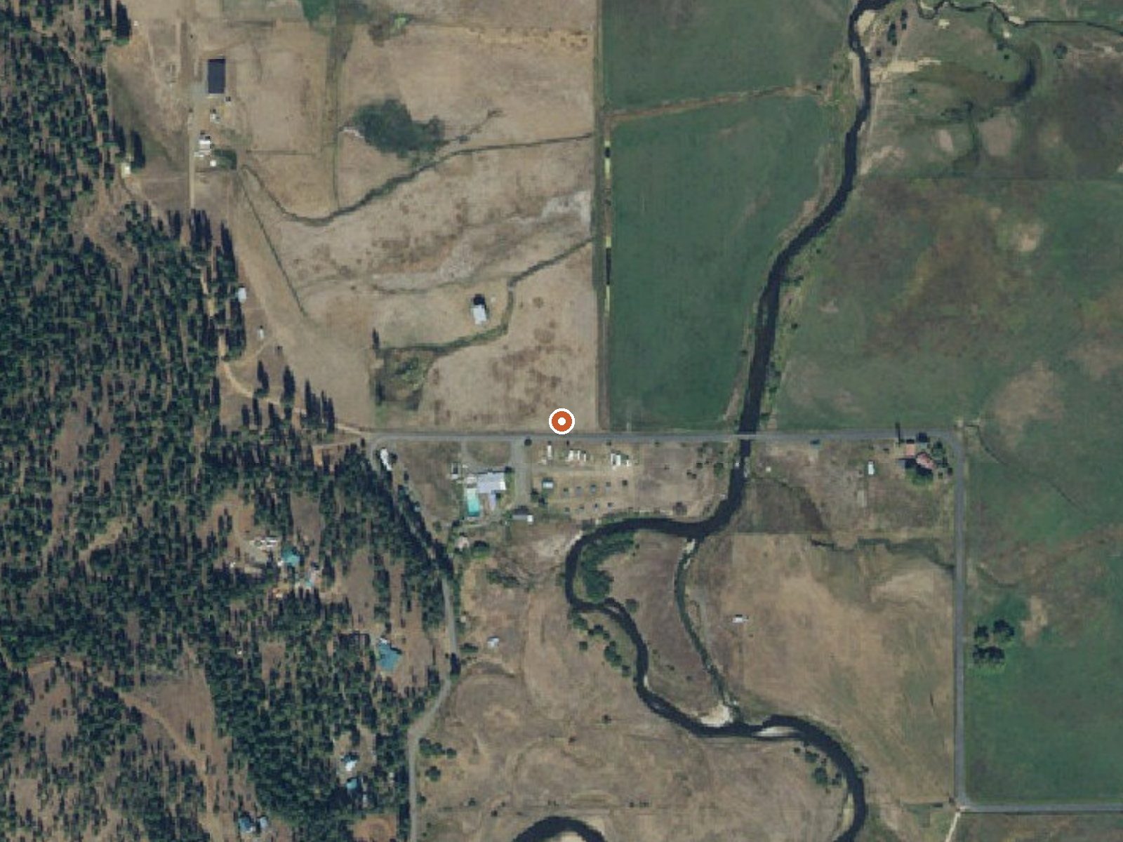 Aerial view of the ground around Zims Resort Hot Springs