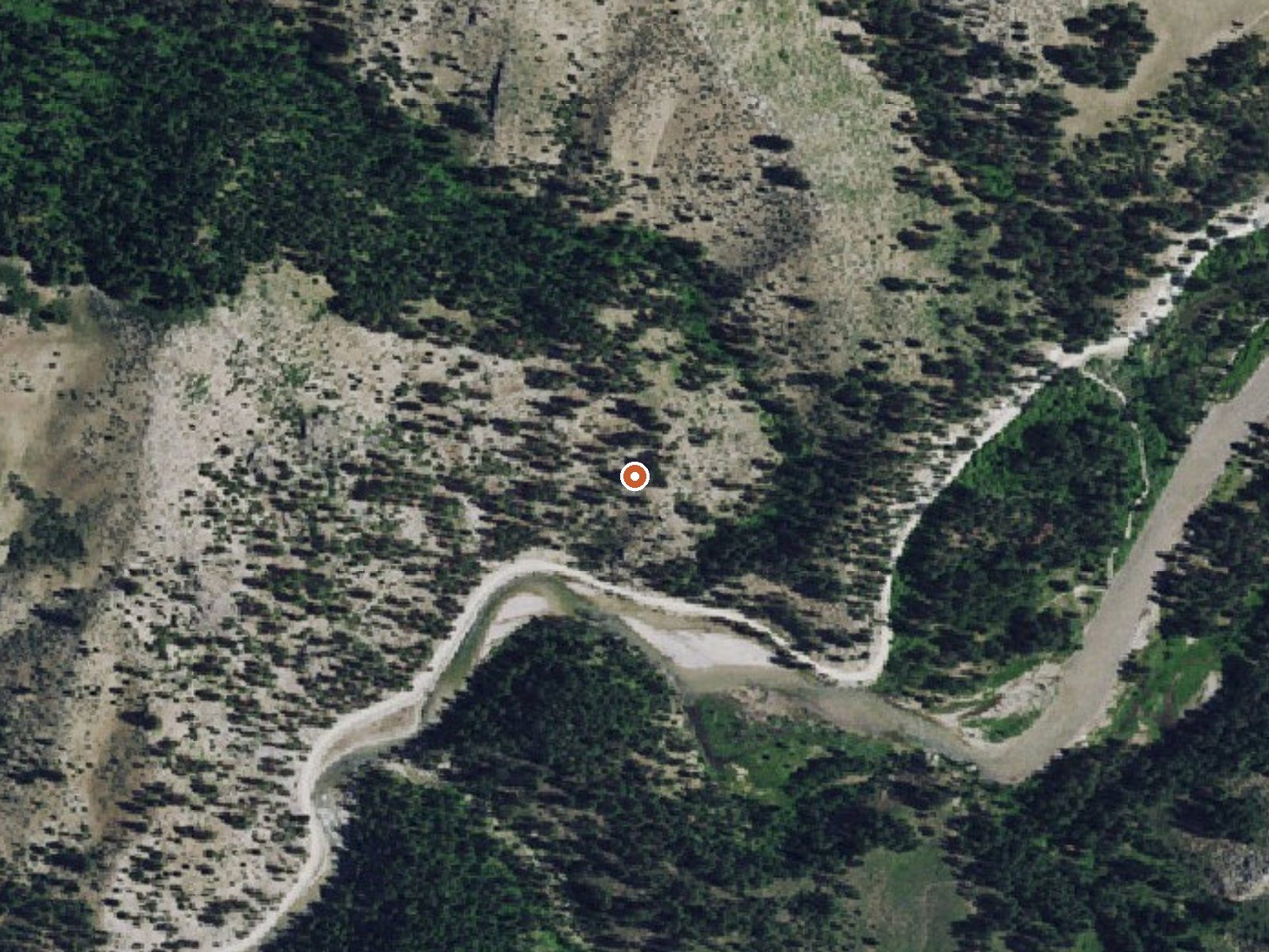 Aerial view of the ground around Pool Creek Hot Spring