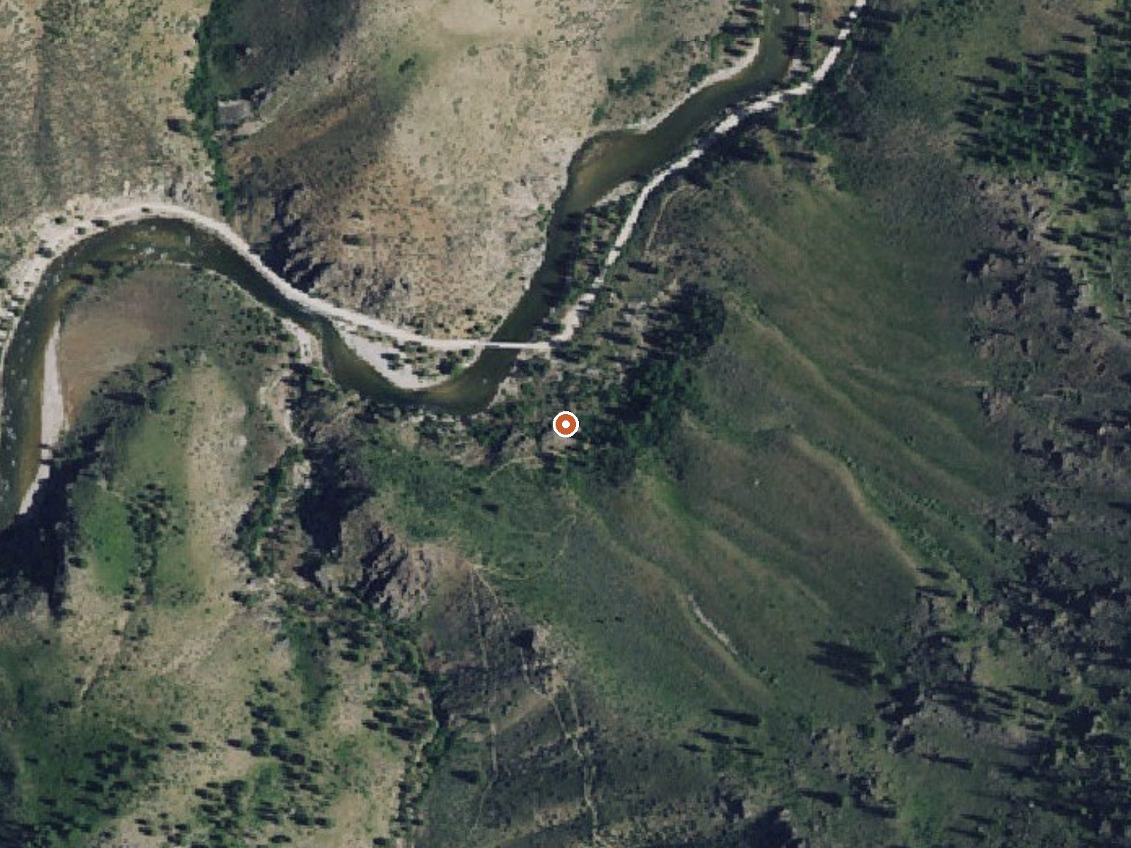 Aerial view of the ground around Sheep Creek Bridge Hot Spring