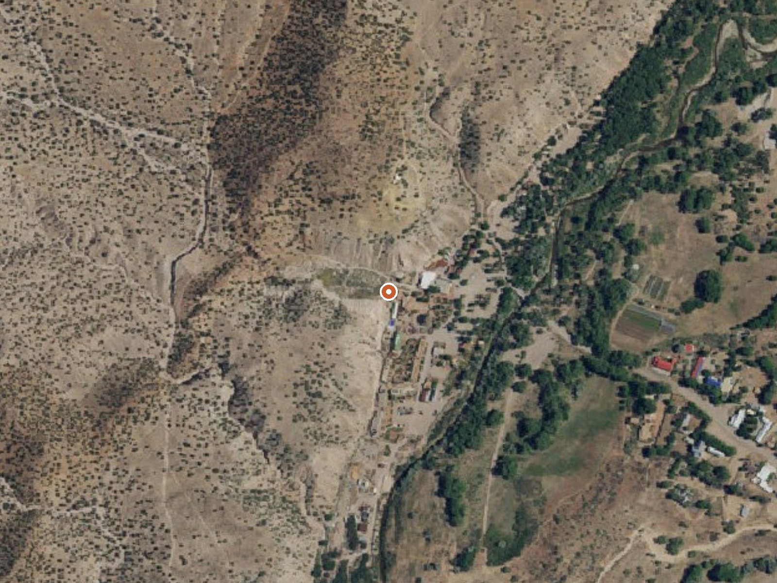 Aerial view of the ground around Ojo Caliente (Arsenic Spring)