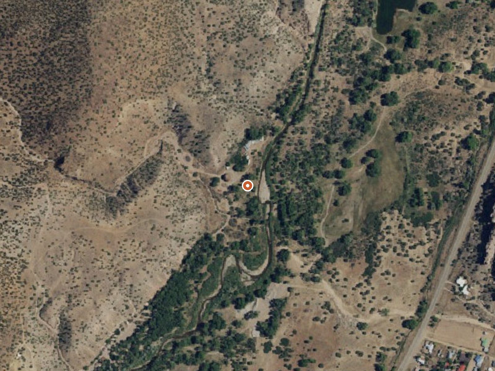 Aerial view of the ground around Ojo Caliente Hot Springs