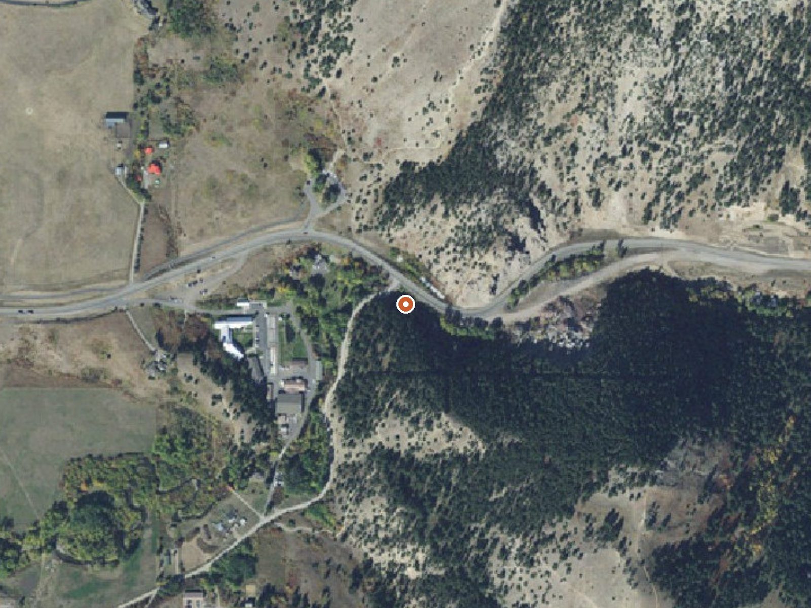 Aerial view of the ground around Bridger Canyon Warm Spring