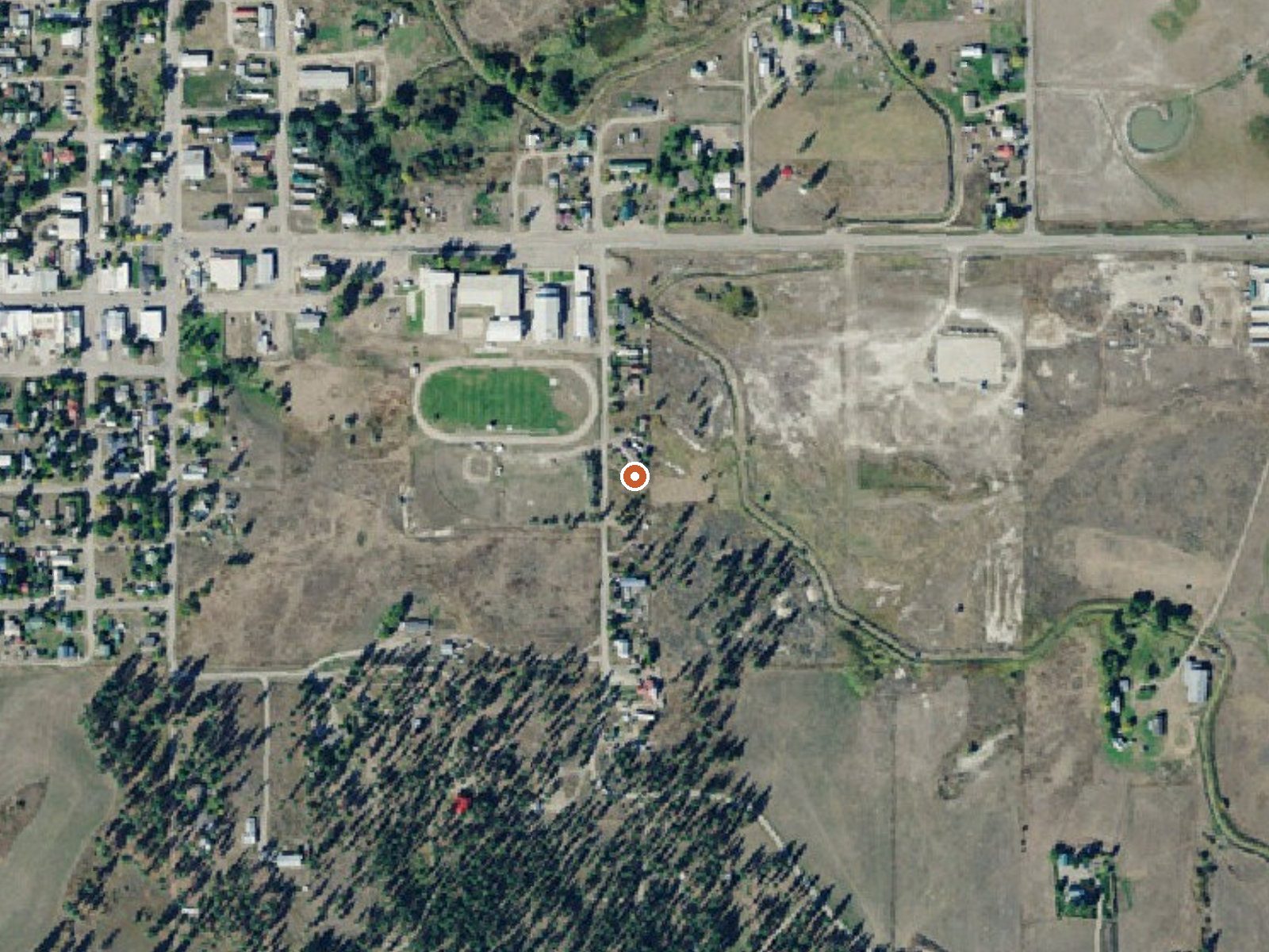 Aerial view of the ground around Camas Hot Springs