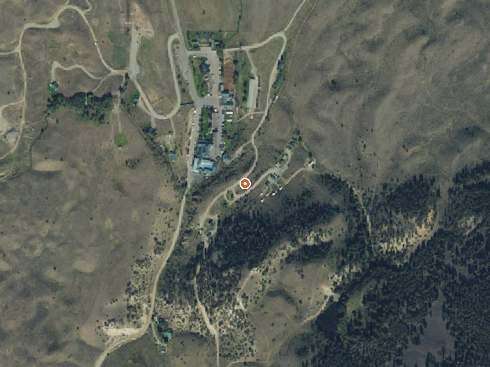 Aerial view of the ground around Chico Hot Springs