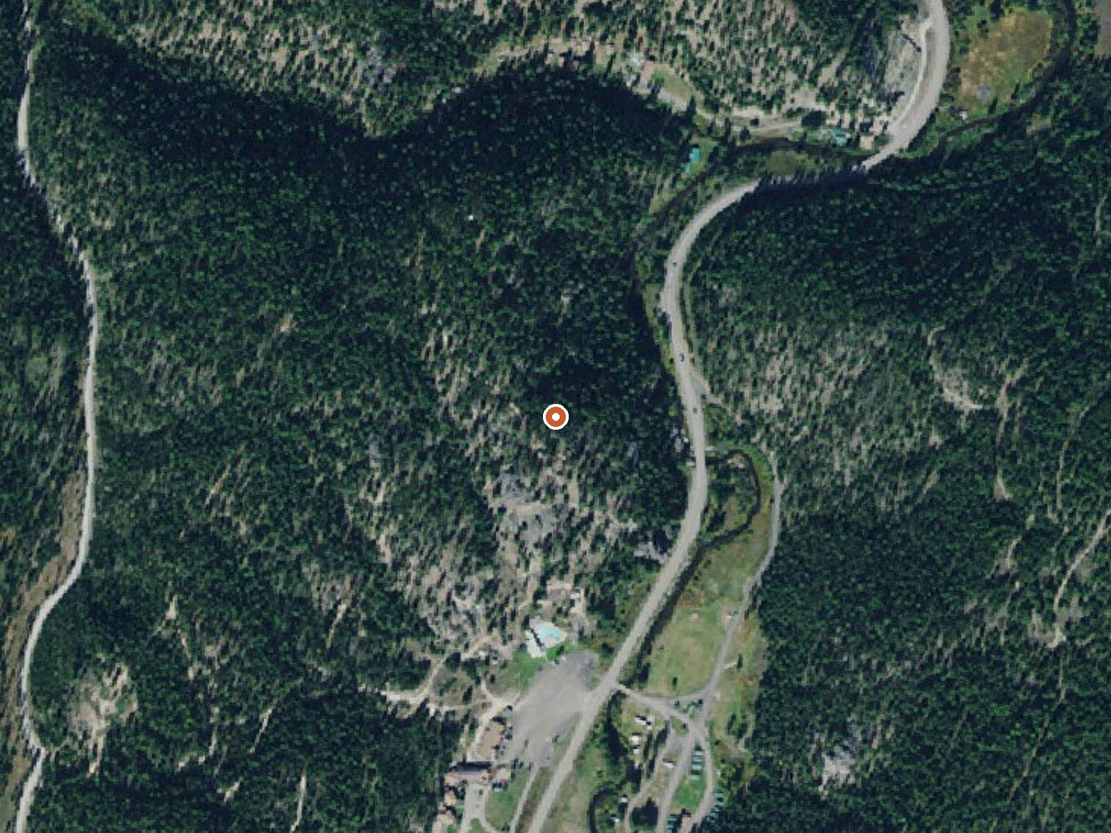 Aerial view of the ground around Lolo Hot Springs, Granite Springs