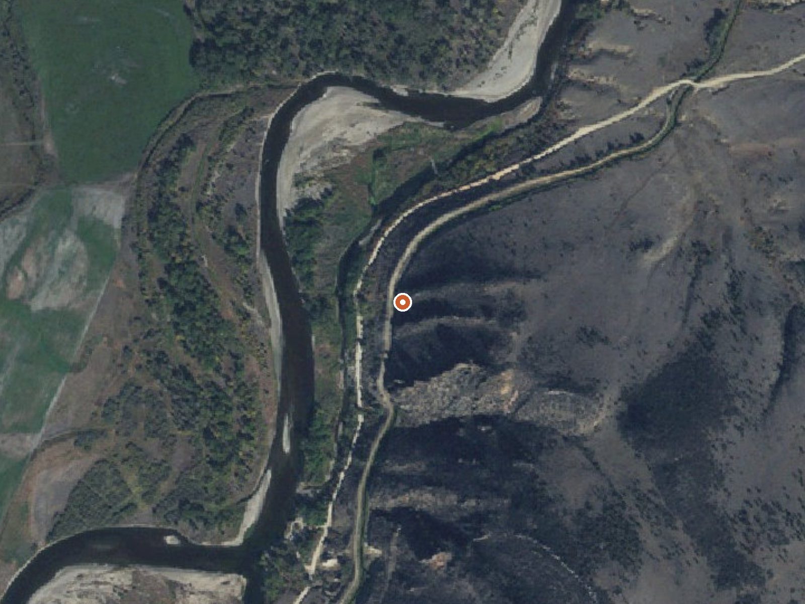 Aerial view of the ground around Renova Hot Springs