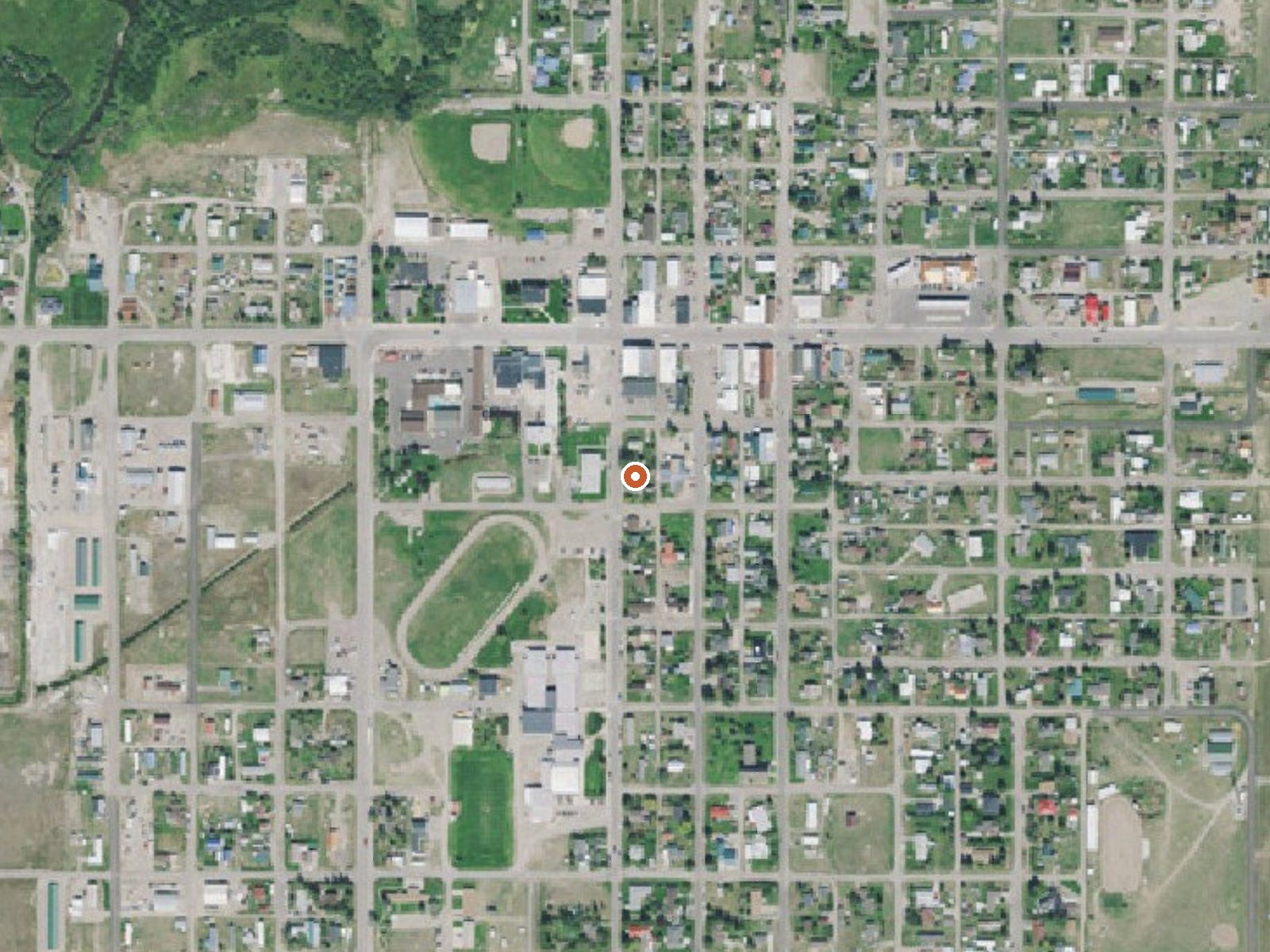 Aerial view of the ground around White Sulphur Springs