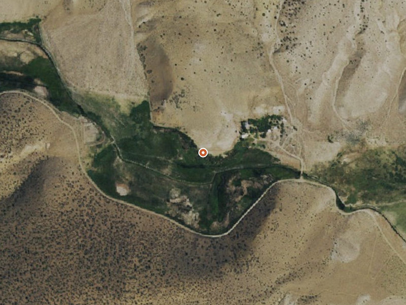 Aerial view of the ground around Hot Creek Ranch Hot Spring