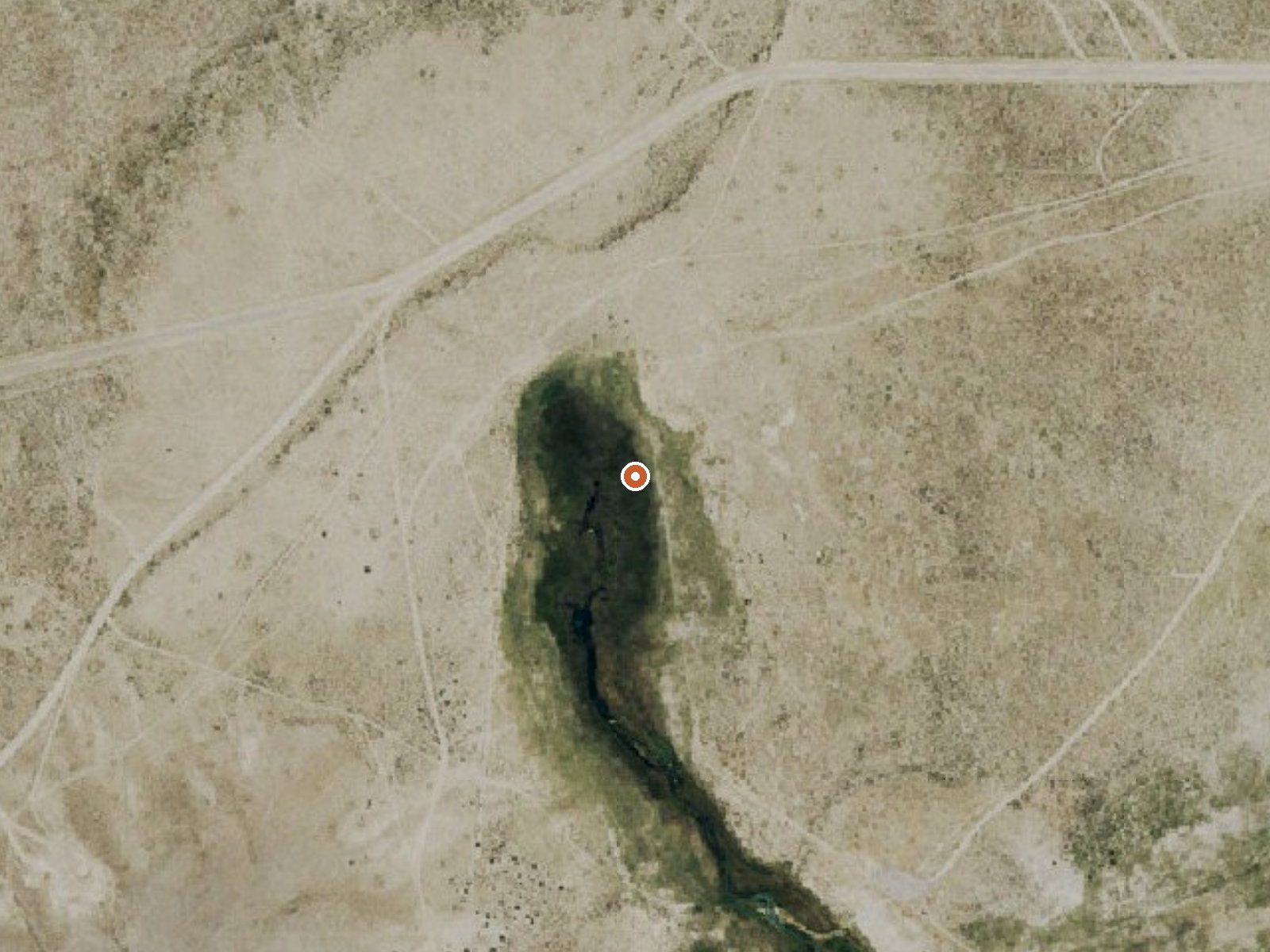 Aerial view of the ground around Hot Creek Ranch Spring