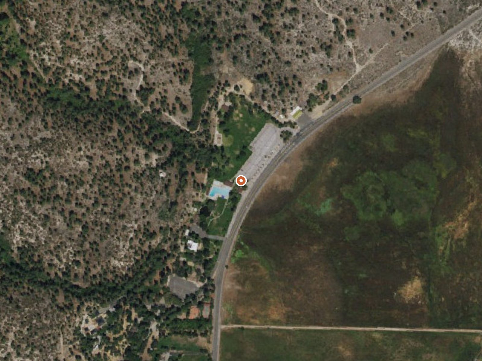 Aerial view of the ground around Bowers Mansion Hot Spring