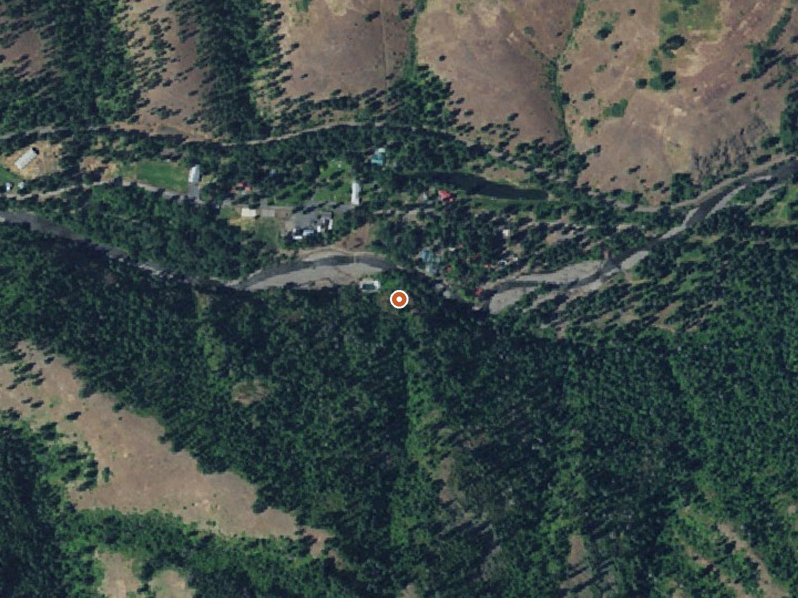 Aerial view of the ground around Bingham Springs