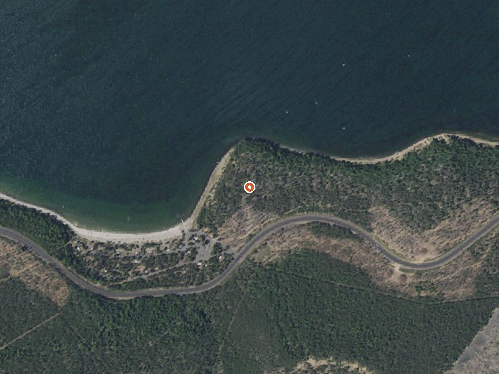 Aerial view of the ground around East Lake Hot Springs