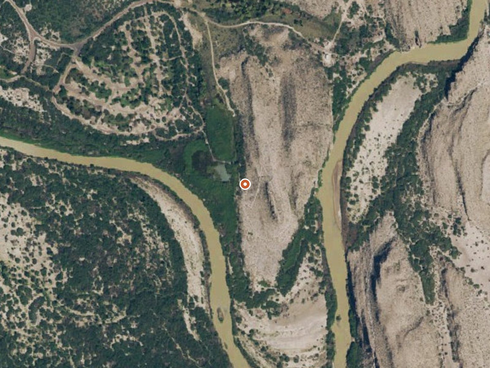 Aerial view of the ground around Rio Grande Village Spring