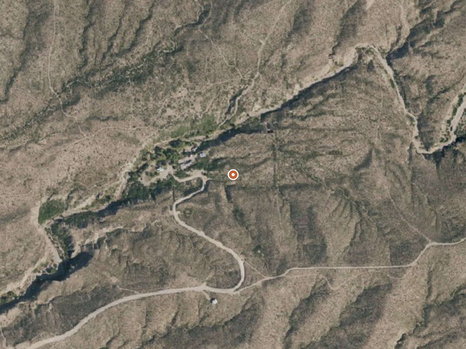Aerial view of the ground around Ruidosa Hot Springs