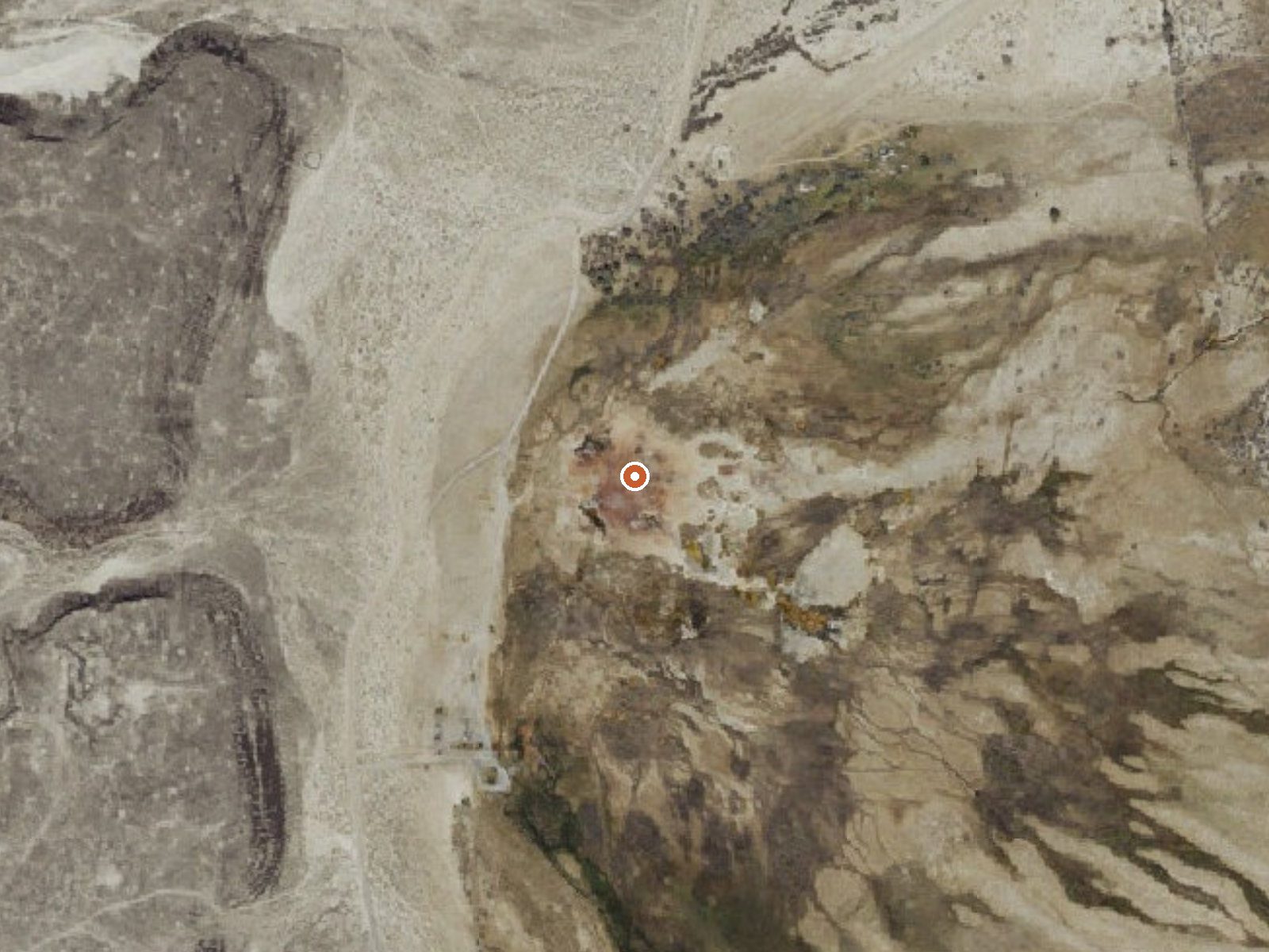 Aerial view of the ground around Baker (Abraham, Crater) Hot Springs