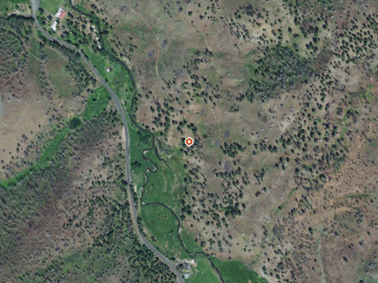 Aerial view of the ground around Joaquin Miller Hot Springs