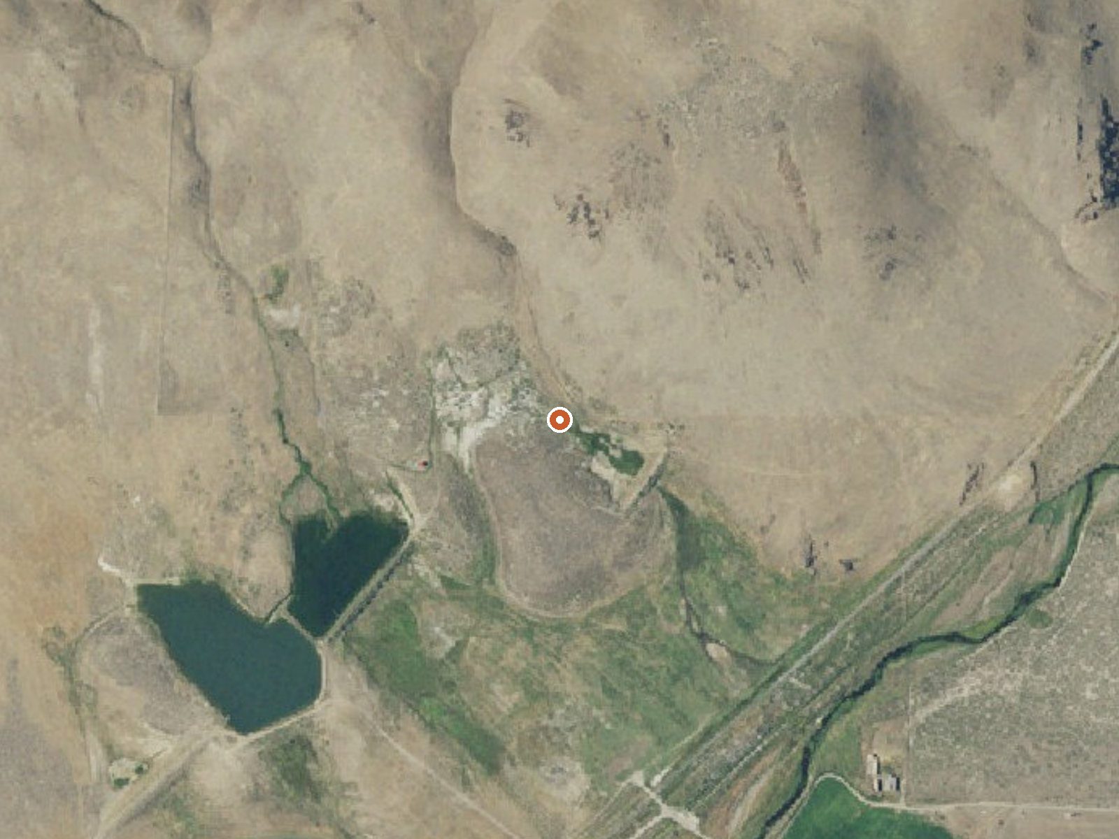 Aerial view of the ground around Luce Hot Springs