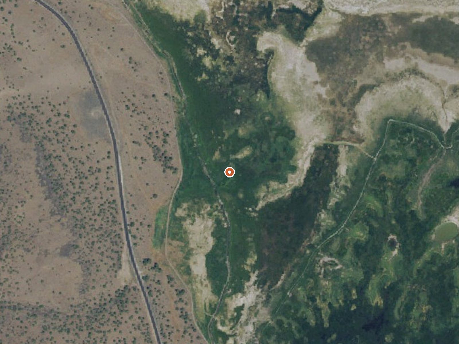 Aerial view of the ground around Moss Ranch Spring