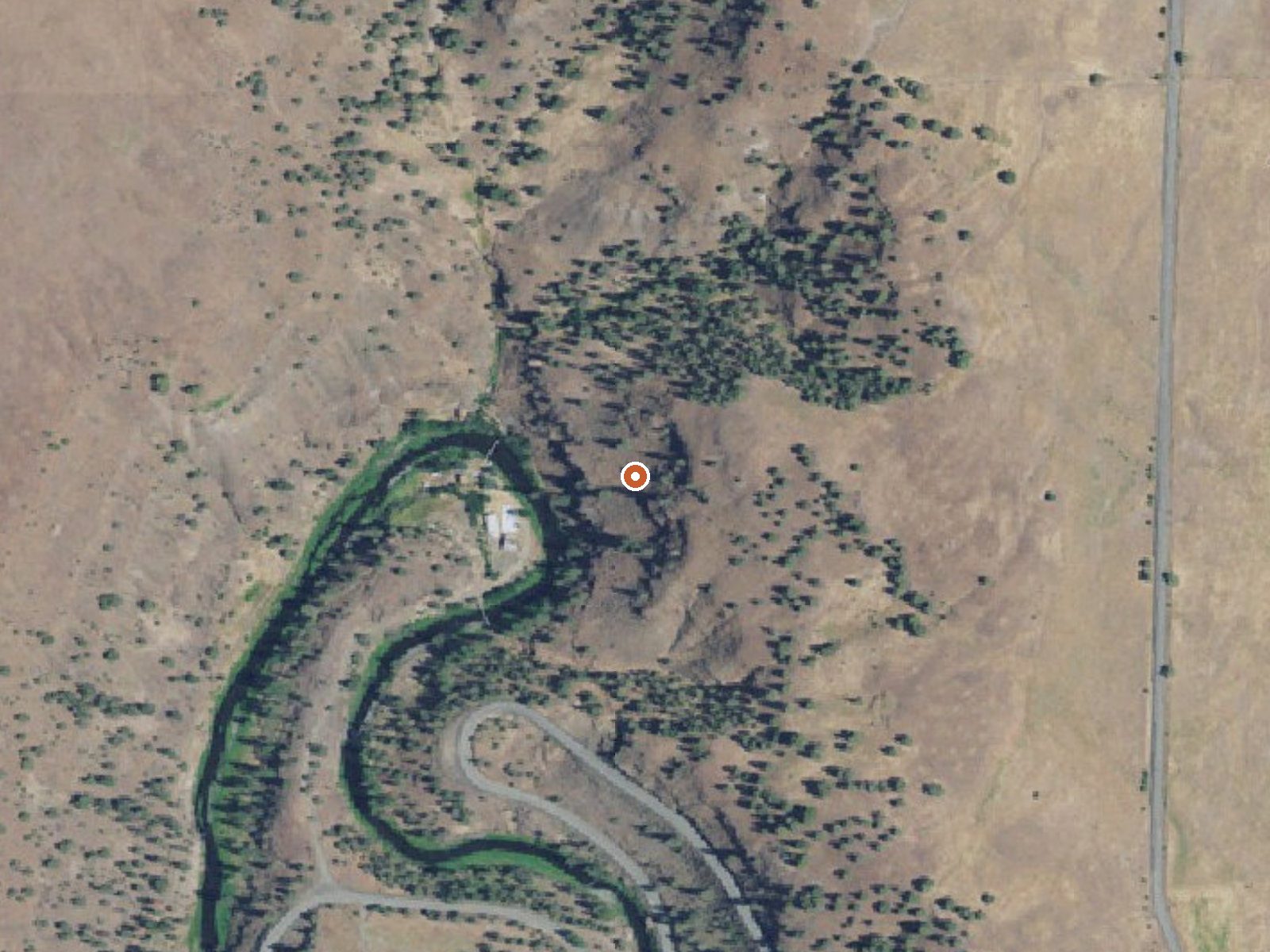 Aerial view of the ground around Ritter Hot Springs