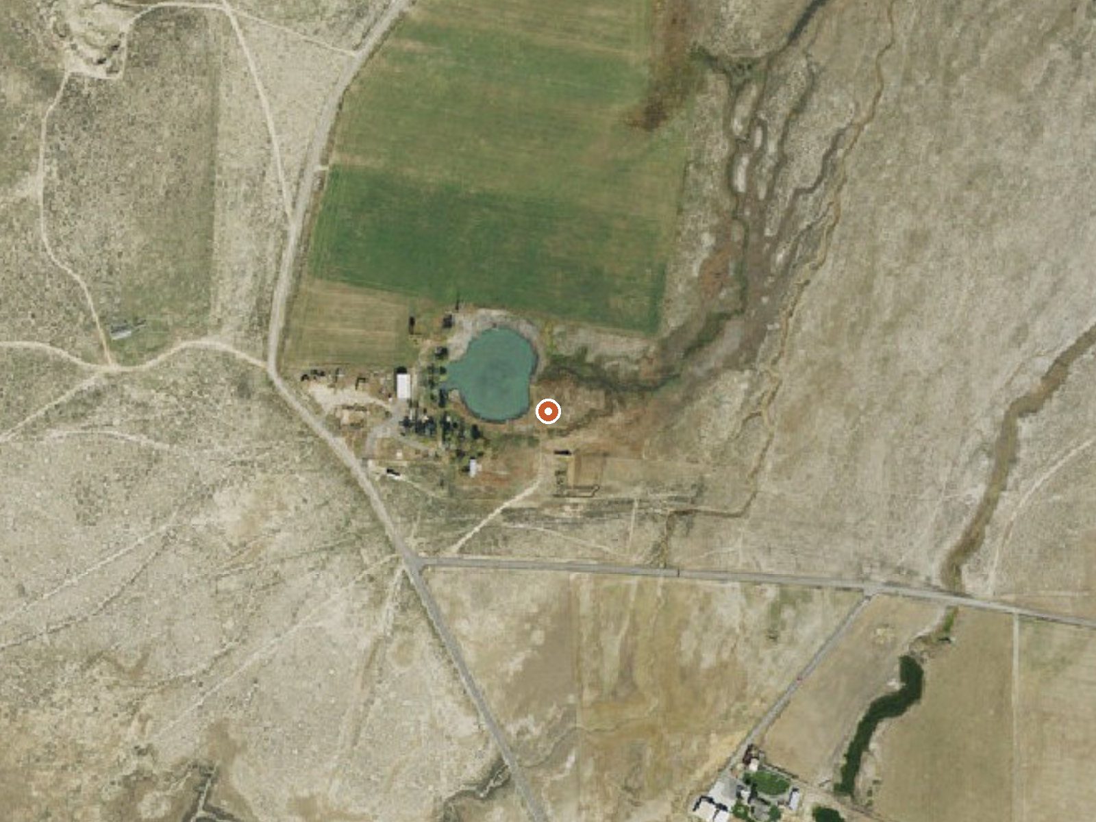 Aerial view of the ground around Russells Warm Springs