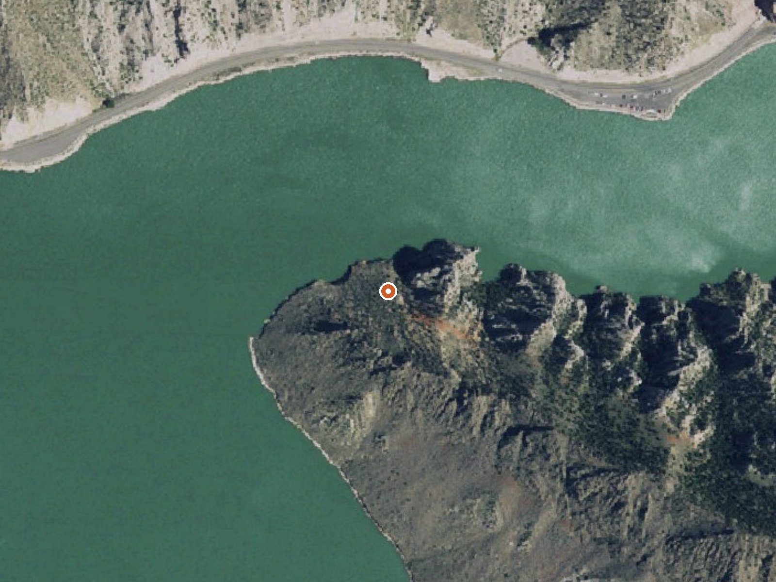 Aerial view of the ground around Buffalo Bill Reservoir Springs