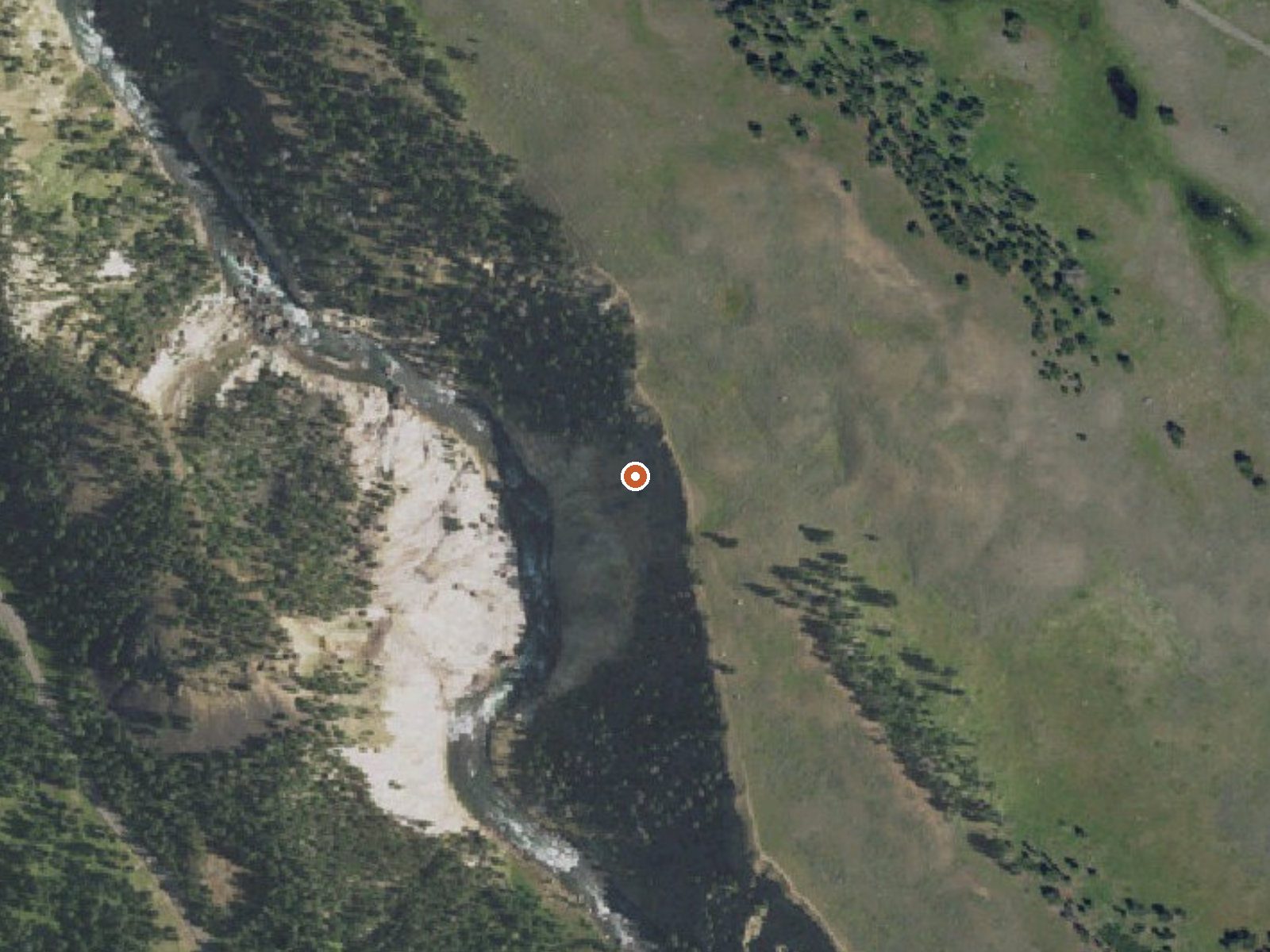Aerial view of the ground around Calcite Springs