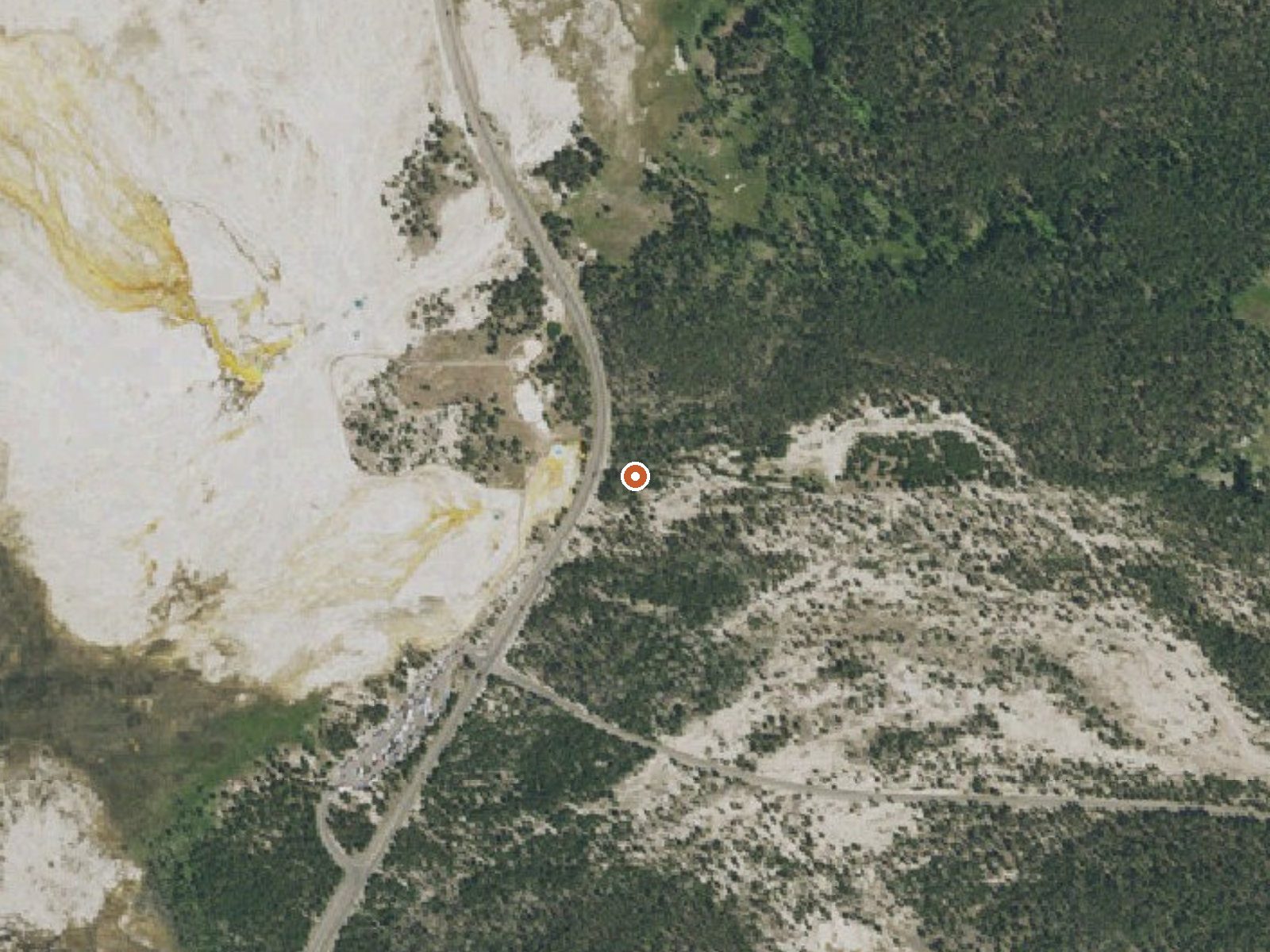 Aerial view of the ground around Fountain Paint Pot