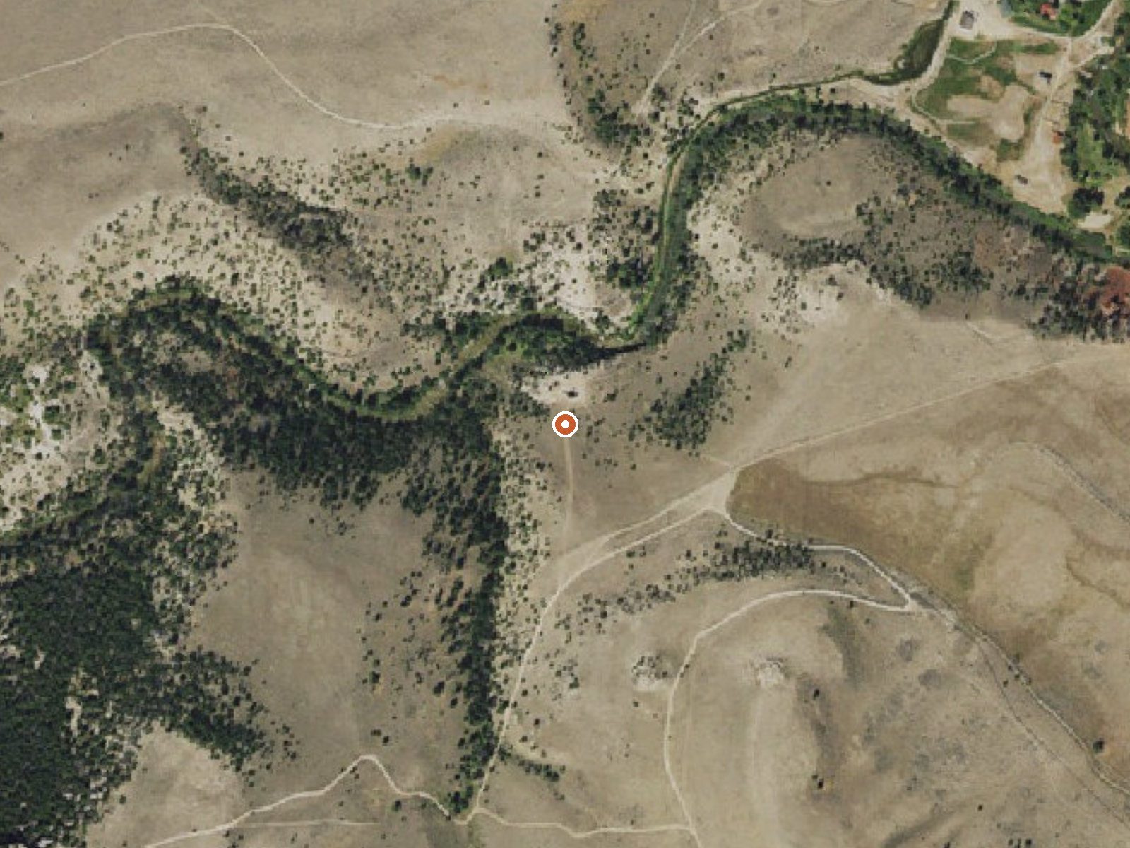 Aerial view of the ground around Geyser (Warm Spring Creek Springs)