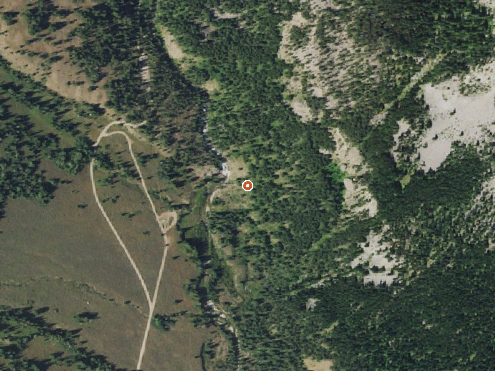 Aerial view of the ground around Granite Falls Hot Springs