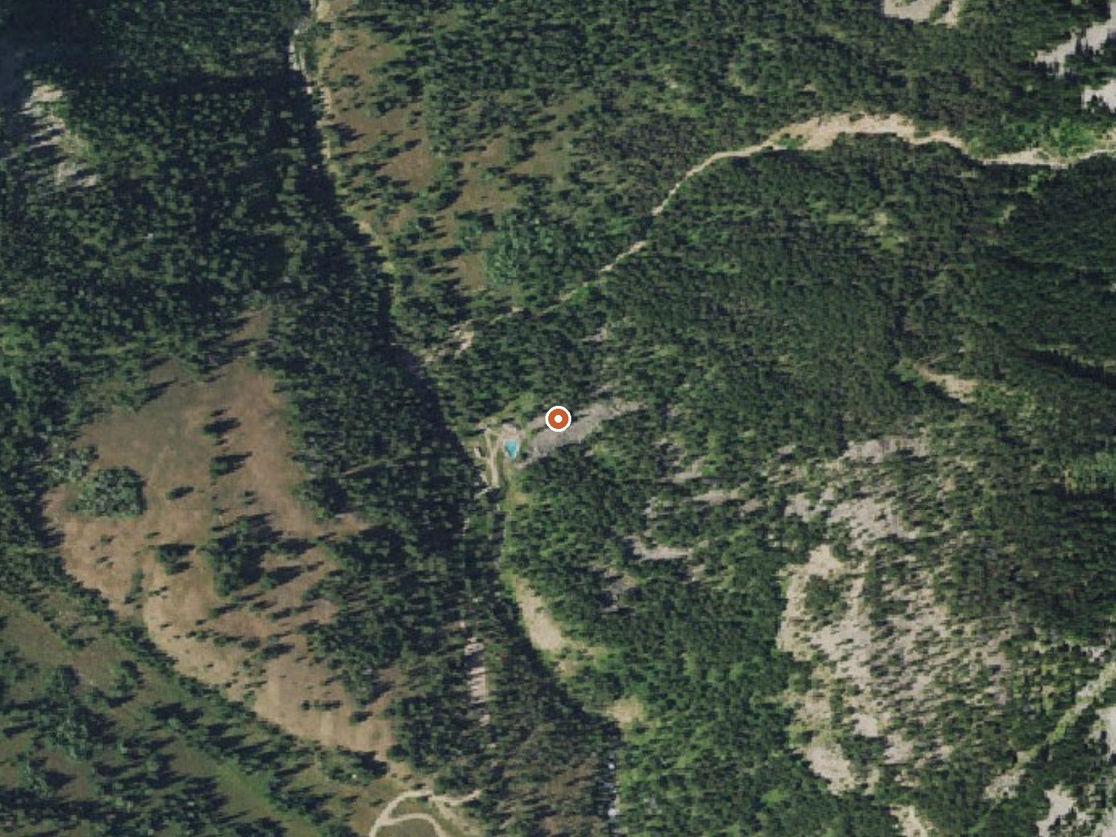 Aerial view of the ground around Granite Hot Spring
