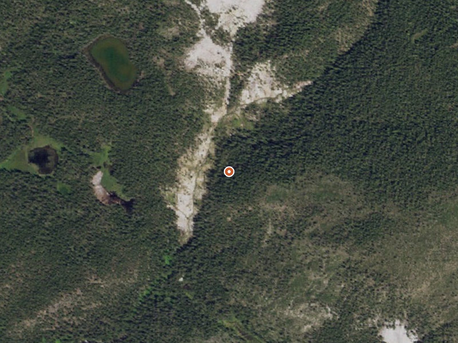 Aerial view of the ground around Hot Springs On Bog Creek