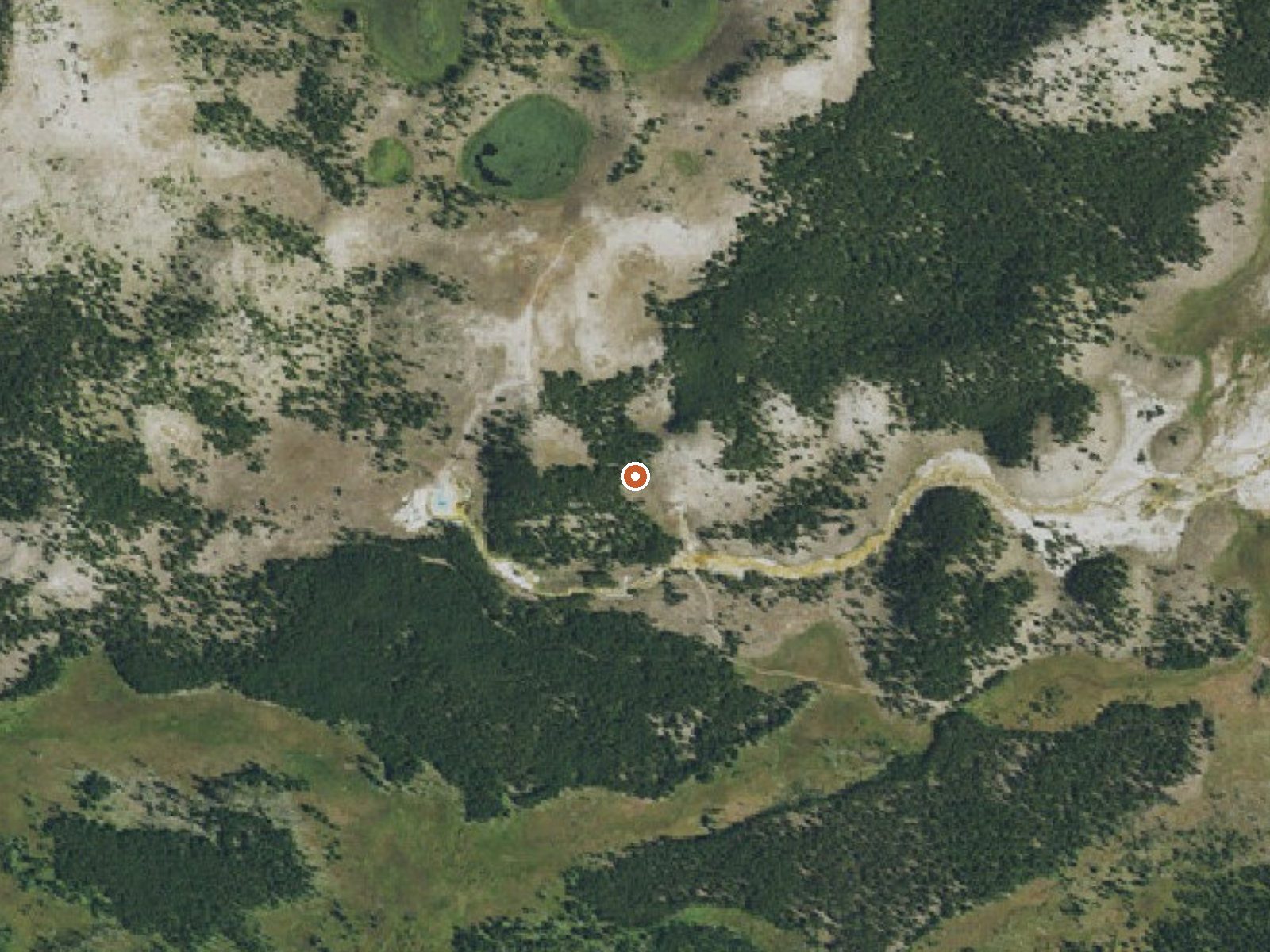 Aerial view of the ground around Imperial Geyser, Spray Geyser