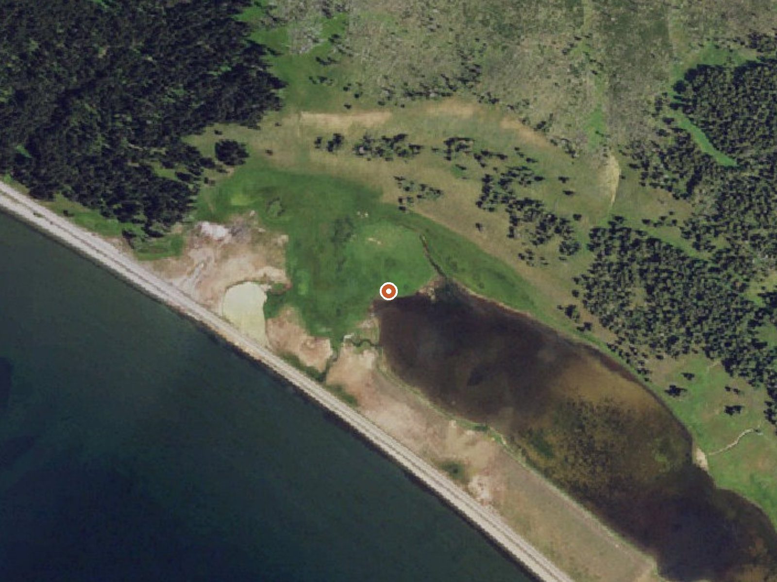 Aerial view of the ground around Beach Springs