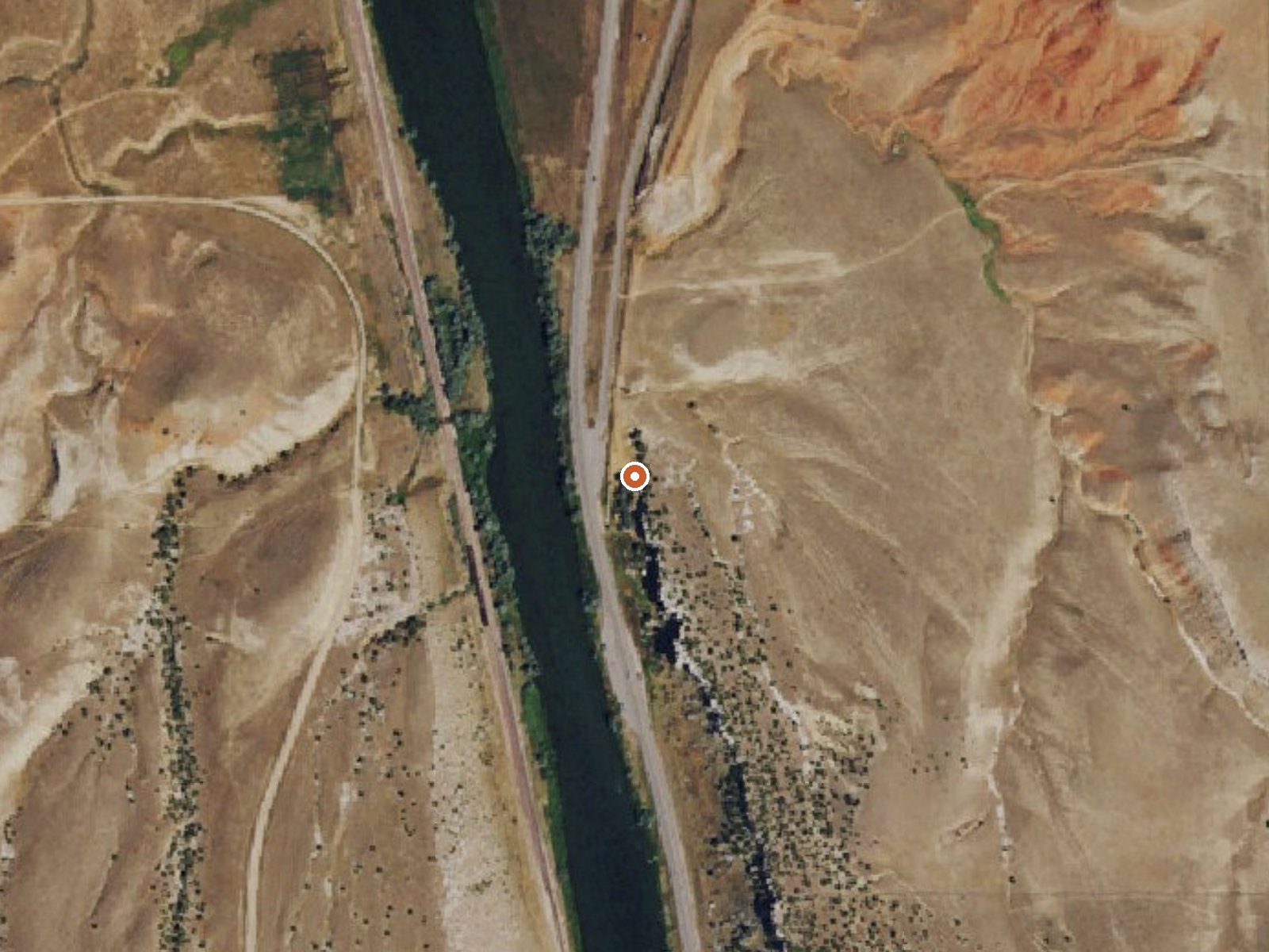 Aerial view of the ground around Wind River Canyon Spring