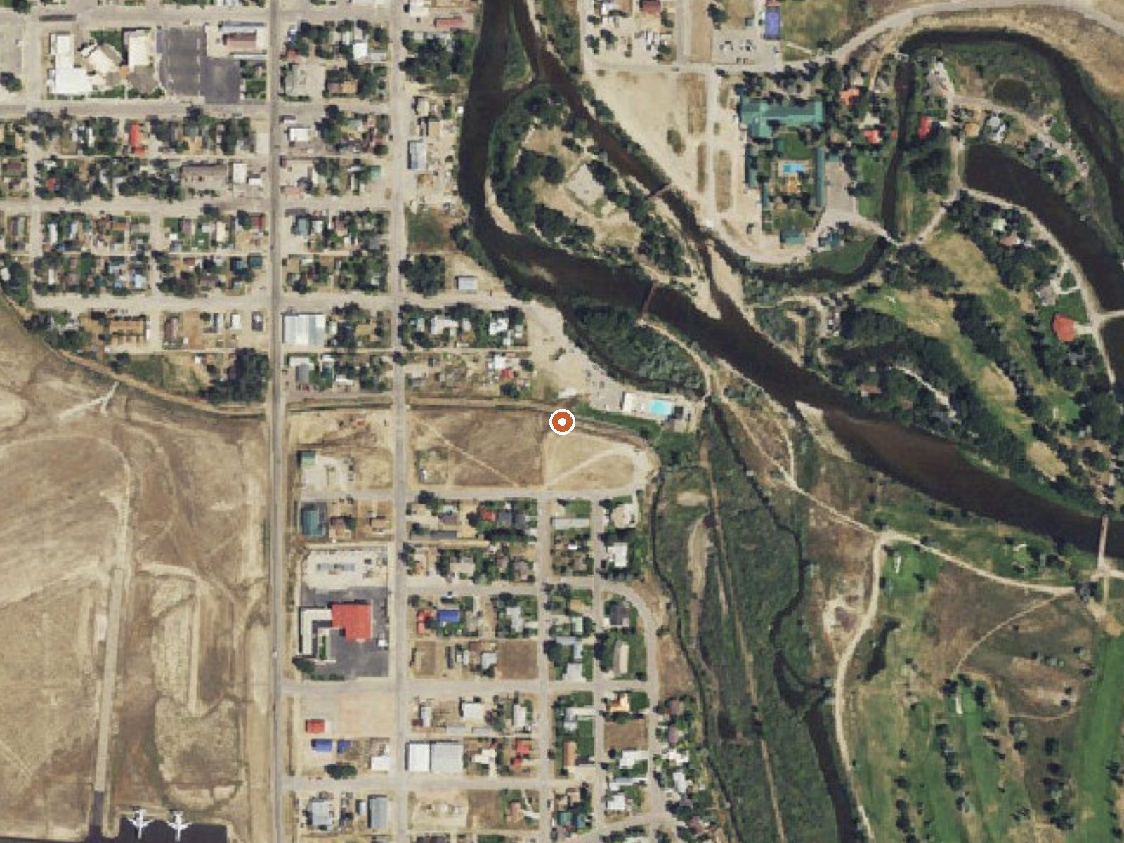 Aerial view of the ground around Saratoga Hot Springs